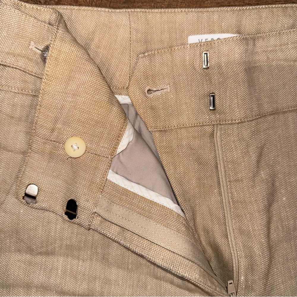 Veronica Beard Aubrie Women’s Khaki Linen-Blend Wide Leg Cropped Pants in Beige - Picture 7 of 16